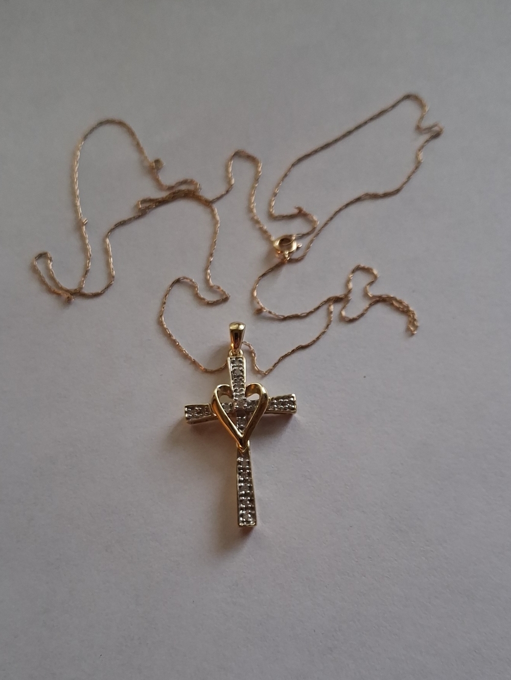 10 Kt. Gold Cross Pendant Necklace with Heart Accent 20 Inch Chain - Picture 2 of 7